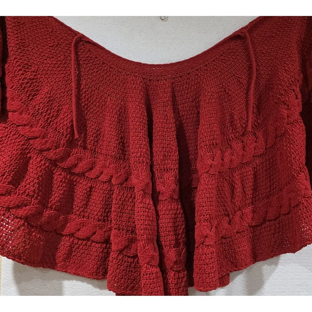 Bee & Willow Deep Red Woven Knit Crochet Christmas Tree Skirt XL 56" GrannyCore - Picture 1 of 8